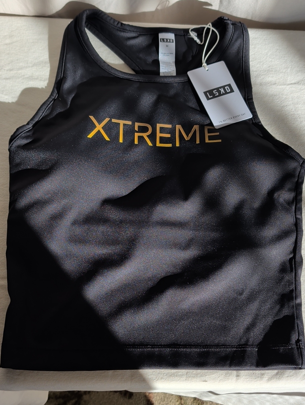 Xtreme Women's Black Gold Sports Crop Top With Built-in Shelf Bra Athletic Wear